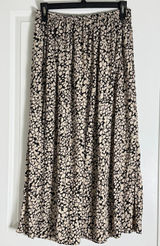 Tahari Womens Black Cream Abstract‎ Floral Elastic Waist Midi A-Line Skirt Large Photo 0