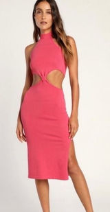 Lulus‎ Halter Neck Cutout Midi Dress Bright Pink Vacation Cocktail Party Size XS Photo 0