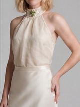 vintage Y2k Max Studio halter mock neck top cream sheer overlay Linen Resortwear Photo 0