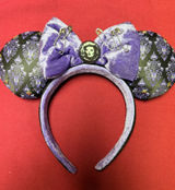 Disney Parks Haunted Mansion Purple Velvet Bow Minnie Mouse Headband Photo 0