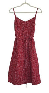 Loft Red Bandana Floral Paisley Midi Dress Adjustable Straps Tie Waist Sleeveless Photo 0