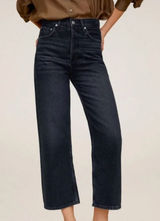 MNG Mango Gabriela High Rise Button Fly Straight Leg Cropped Jeans Black 2 Photo 0