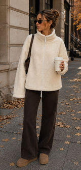FP Movement by Free People Cream Sherpa Funnel Zip Pullover Photo 0