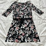 White House Black Market Womens Small Tie Dress Floral Long‎ Sleeve Black Pink Photo 0