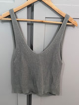 Lulus Sage Green Cotton Knit Twist Back V-Neck Sleeveless Crop Tank Top Small Photo 0