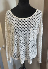 Honlua Wahine‎ White Crochet Lace Bathing Suit Swim Cover Up Long Sleeve Sheer M Photo 0
