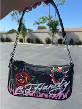 Ed Hardy shoulder crossbody Bag flaming heart and roses NWT Photo 0