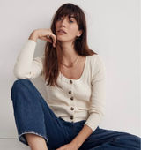 Madewell Scoopneck Cardigan Sweater in cream cotton blend XS Photo 0