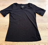 Ellen Tracy Black Cotton V-Neck Notch‎ T Shirt Cuff Sleeves Size Small S Photo 0
