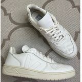Veja V-10 sneakers all-white leather perforated toes lace.up sneakers, size 10 Photo 0