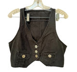 Y2K Style Washed Black Military Vest Medium Cropped Gold Button Utility Photo 0