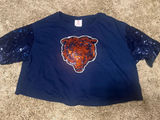 National Football League 🩷Teens Navy Sequin Sleeve Top with Orange Sequin Tiger Applique Photo 0