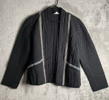 J. Jill Black‎ Quilted Seersucker Jacket Embroidered Trim Pockets Boho Chic XS Photo 0