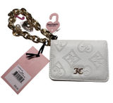 Juicy Couture White Heart Debossed Card Case Wallet‎ Key Fob Gold Chain NWT Y2K Photo 0