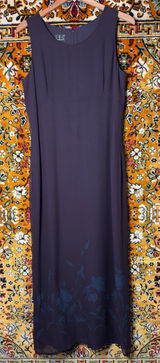 Vintage INC Dark Purple 100% Silk Floral Maxi Dress Size 12 Wedding Guest Photo 0