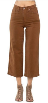Judy Blue Jeans Womens‎ 13/31 Brown Garment Dyed Wide Leg Crop High Waist #J13-7 Photo 0