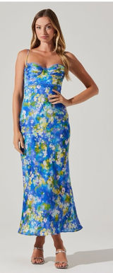 ASTR the Label Florianne Blue Floral Maxi Slip Dress Small Bustier Wedding Guest Photo 0