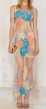 For Love and Lemons Nasty Gal Tropicana Embroidered Maxi Dress Sheer Small $298 Photo 0