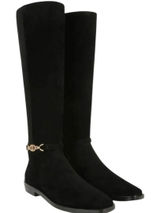 Sam Edelman Clive Black Suede Knee High Boots Square Toe Gold Chain Size 6.5 Photo 0