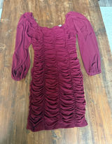 Ruched Maroon Mini Dress with sheer sleeves size Small Photo 0