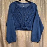 Free People Navy Blue Sweetness Sweatshirt Cropped Knit Slouchy Large Photo 0