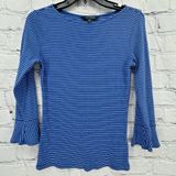 Lauren Ralph Lauren LRL Top Women's S Blue White Striped 3/4 Bell Sleeve Classic Photo 0
