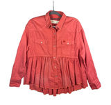 We The Free People Distressed Pink Western Peplum Snap Front Cotton Shacket SM Photo 0