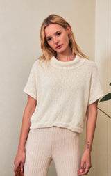 Free People “Life’s a Beach” Knit Short Sleeve Sweater | Ivory Photo 0