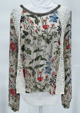 Loyd/Ford Plam Spring Women's Long-Sleeve Lace Floral Sheer Blouse Size L Photo 0