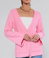 Avara‎ Jada Pink Braided Trim Knit Cardigan Size XS Photo 0