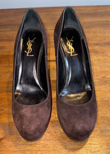 Saint Laurent Brown‎ Suede Tribtoo Pumps Photo 0