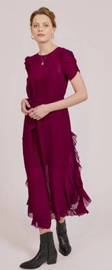 NEW Goldie London Tula Sheer Short Sleeve Maxi Dress in Purple Small Photo 0