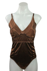 Women's Brown Silk Satin V Neck Satin Camisole Bustier Corset Bodysuit Top Sz M Photo 0