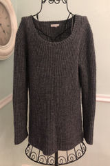 Garnet Hill Sweater Small S Gray GreyCrew Neck Cable Knit‎ Jumper Photo 0