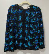 VTG Laurence Kazar SEQUIN Beaded EVENING SILK‎ JACKET Women's S Blue Black. Photo 0