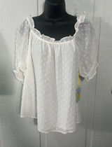 Cece Womens Shirt Puff Sleeve Square Neck Ruffle Dot White Top Size Small NWT Photo 0