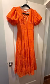 Showpo maxi orange Lace Dress with Puff Sleeves Photo 0