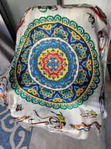 Vintage 100% Silk Scarf Hand Rolled Hem. DunHuang Art 43x41" Photo 0