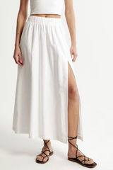 Abercrombie & Fitch Linen Blend Midi Skirt Size M Cream Slit Minimalist Neutral Photo 0