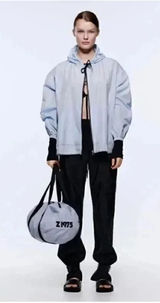 Zara Hooded Wind Proof Jacket Light Blue SZ M # 1646 Photo 0