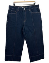 MNG Mango Women Dark Wash Seam Detail Wide Leg Crop Jeans Size 12‎ Denim Pants Photo 0