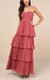 Lulus Seriously Sensational Rusty Rose Strapless Tiered Maxi Dress Formal XS Photo 0