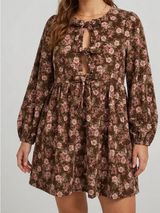 Bohme LovLov Beatrice Corduroy Brown Floral Mini Dress size large Photo 0