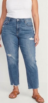 Old Navy Mid-Rise Medium Rinse Boyfriend Denim Distressed Raw Hem Jeans Plus 18 Photo 0