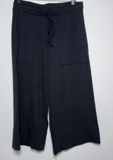 Quince Women SuperSoft Fleece Wide Leg Pants M Black Cropped Casual Pull‎ On Photo 0