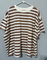 Old‎ Navy Womens T-Shirt 3X Brown White Striped Oversized Cotton Short Sleeve Photo 0