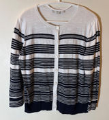 LOFT Striped Button Front Cardigan Sweater Size Large White Navy Photo 0