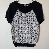 Moth Anthropologie Black Crochet Lace Overlay Short Sleeve Sweater‎ size medium Photo 0
