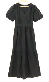 French Connection Tiered Maxi Dress Womens Size XS Black Puff Sleeve Pockets Photo 0