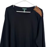 Lauren Ralph Lauren Top Women 3X Black Suede Elbow Patch Zipper Shoulder Cotton Photo 0